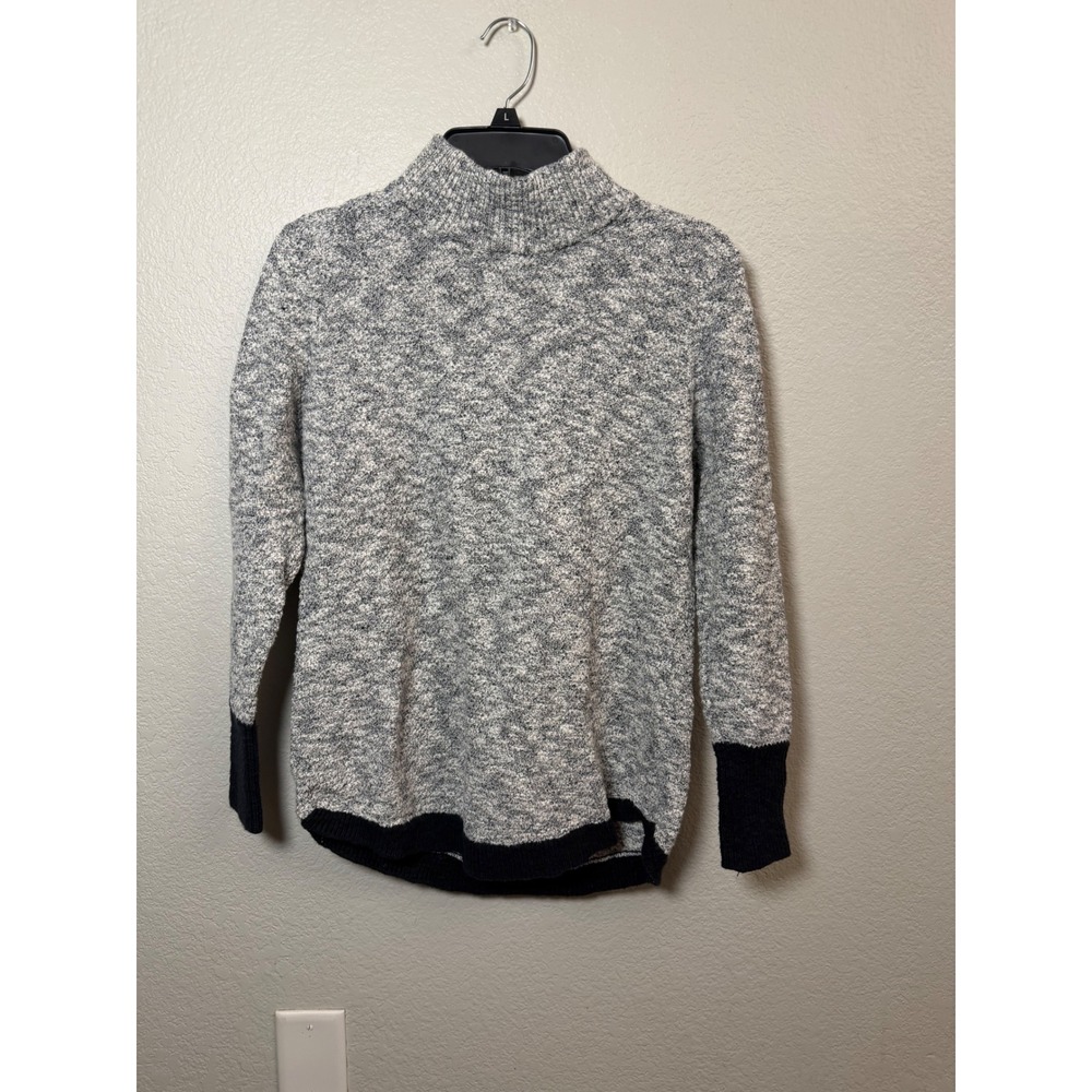 LL Bean Signature Cotton Linen Marled Mock Neck Sweater Navy White Small 503745